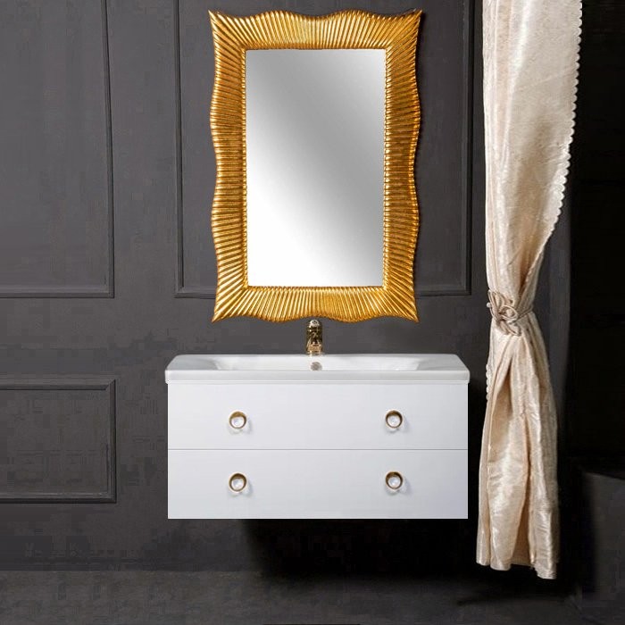 Тумба с раковиной Armadi Art NeoArt 100 white с ручками Moon золото