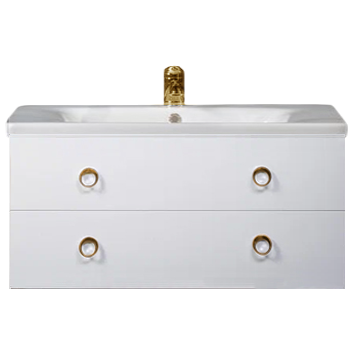 Тумба с раковиной Armadi Art NeoArt 100 white с ручками Moon золото