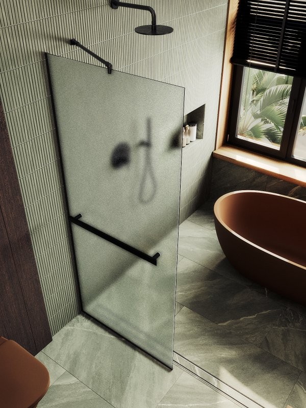 Душевая перегородка Maybahglass MGD-719-6у 119 см, профиль черный, стекло сатин