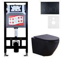 Комплект 3 в 1 Унитаз подвесной Esbano Azalea ESUPAZALBM + Инсталляция Fram + Кнопка ESINKRG11MB цвет матовый черный