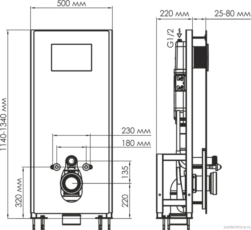 Система инсталляции для унитазов Wasserkraft Glan 66TLT.010.ME.BL.BN04 с кнопкой смыва никель