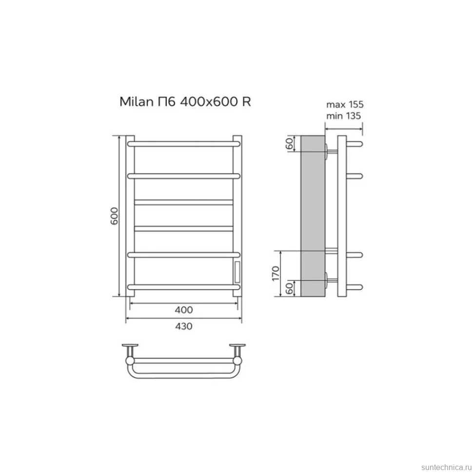 Полотенцесушитель электрический Azario MILAN 400/600 черный (AZ90846B)