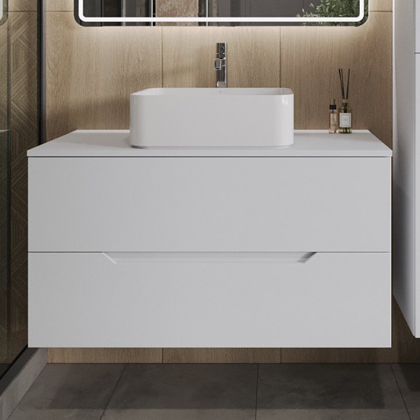 Тумба с раковиной Orange Line 100 подвесная, 2 ящика, матовая белая с раковиной B02-460W