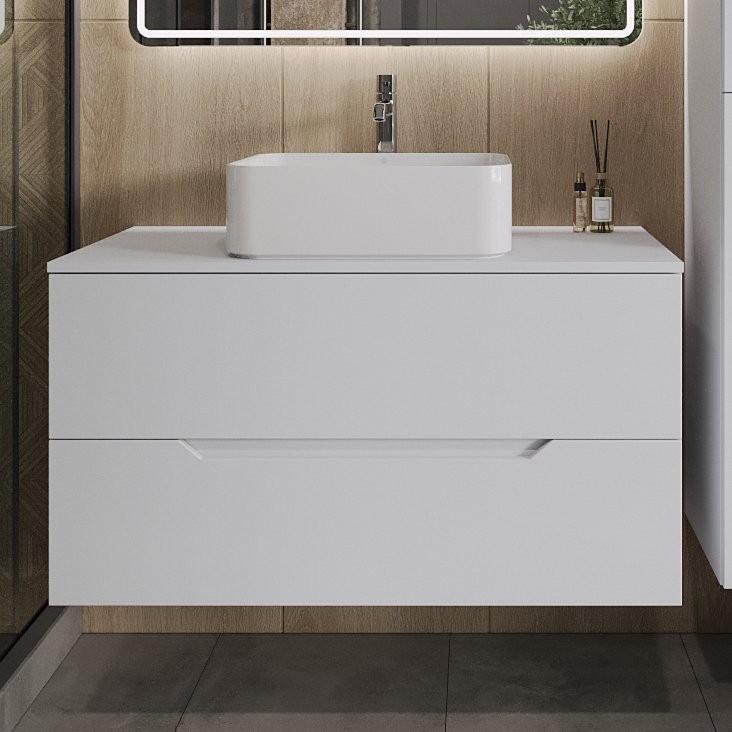 Тумба с раковиной Orange Line 100 подвесная, 2 ящика, матовая белая с раковиной B02-460W