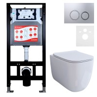 Комплект 3 в 1 Унитаз подвесной Esbano ESUPGARAW + Инсталляция Fram + Кнопка ESINKRG11MC цвет матовый хром