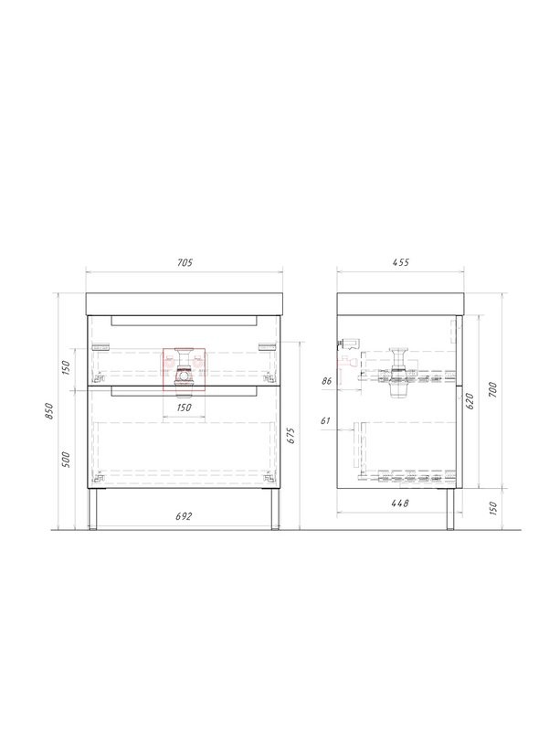 Тумба под раковину без столешницы Aqwella Vancouver 70 напольная, белая