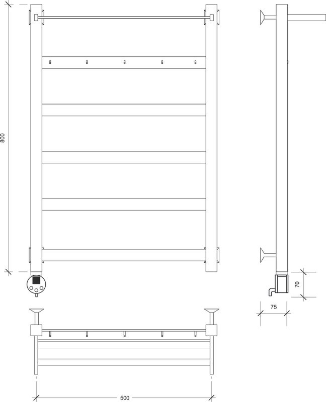 Полотенцесушитель электрический Secado Комано 1 КСП L 85x55 см, подключение слева, хром, лесенка, с полкой