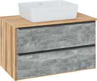Тумба с раковиной Runo Мальта 85 подвесная, дуб, серая, раковина Tre 50