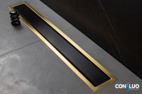 Душевой трап (лоток) Pestan Confluo Premium Gold Black Glass Line 650 черное стекло/позолоченная сталь