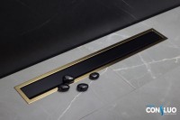Душевой трап (лоток) Pestan Confluo Premium Gold Black Glass Line 650 черное стекло/позолоченная сталь
