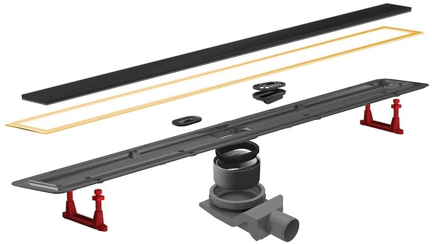 Душевой трап (лоток) Pestan Confluo Premium Gold Black Glass Line 650 черное стекло/позолоченная сталь