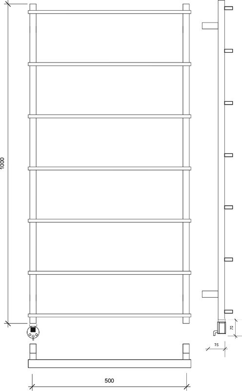 Полотенцесушитель электрический Secado Лорето 100х50 105x55 см, подключение слева, черный матовый, лесенка
