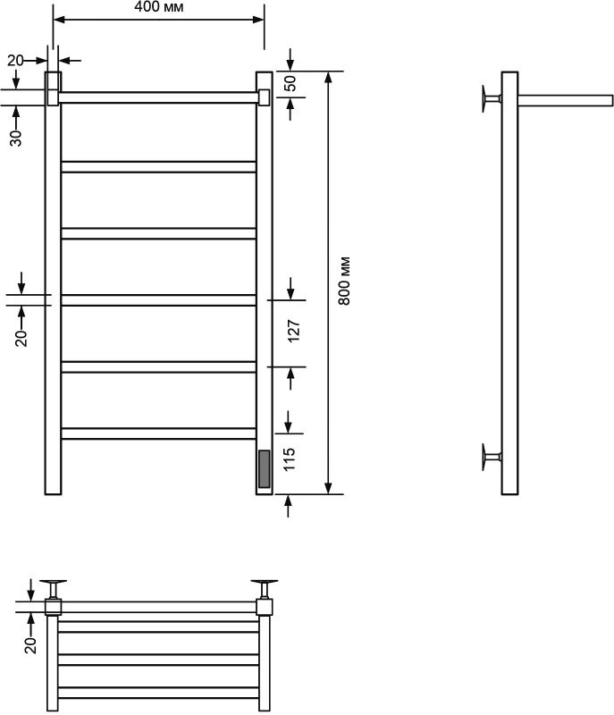 Полотенцесушитель электрический Comfysan Marte-K EC-6 80x45 см, подключение справа, слева, хром, лесенка, из стали, с полкой