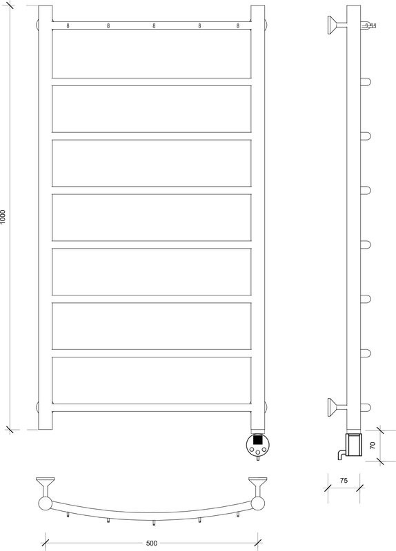 Полотенцесушитель электрический Secado Милан 1 К 100x50 см, подключение справа, графит, лесенка
