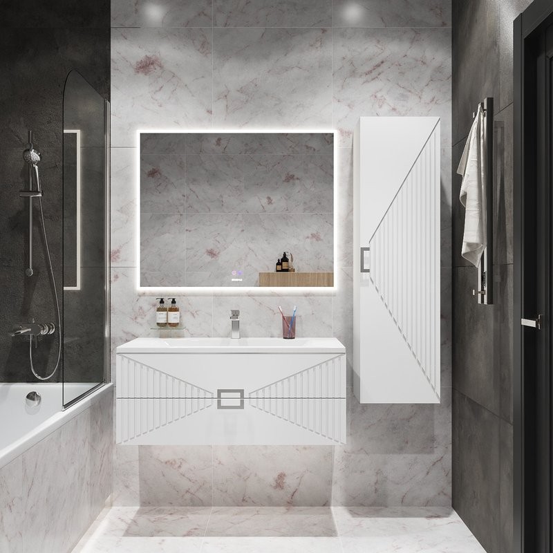 Тумба с раковиной Grossman Луксор 100 матовая белая