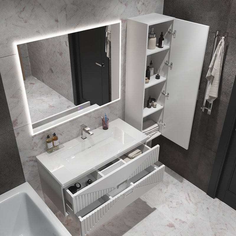 Тумба с раковиной Grossman Луксор 100 матовая белая