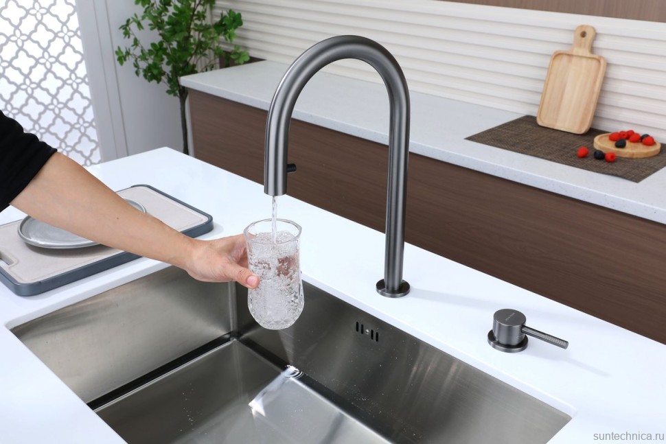 Смеситель для кухни Paulmark Estetica Es218006-GM вороненая сталь