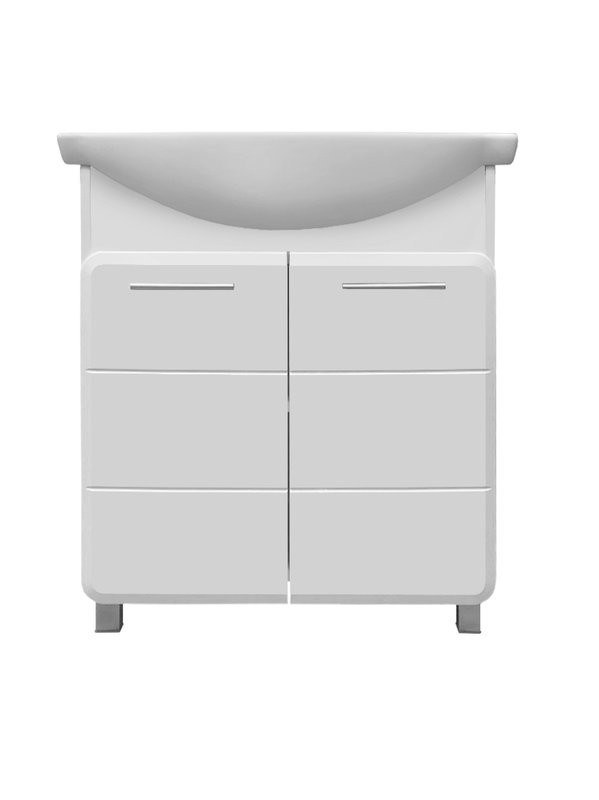 Тумба с раковиной Runo Эрика 75 напольная, глянцевая белая