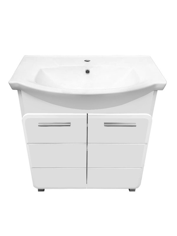 Тумба с раковиной Runo Эрика 75 напольная, глянцевая белая