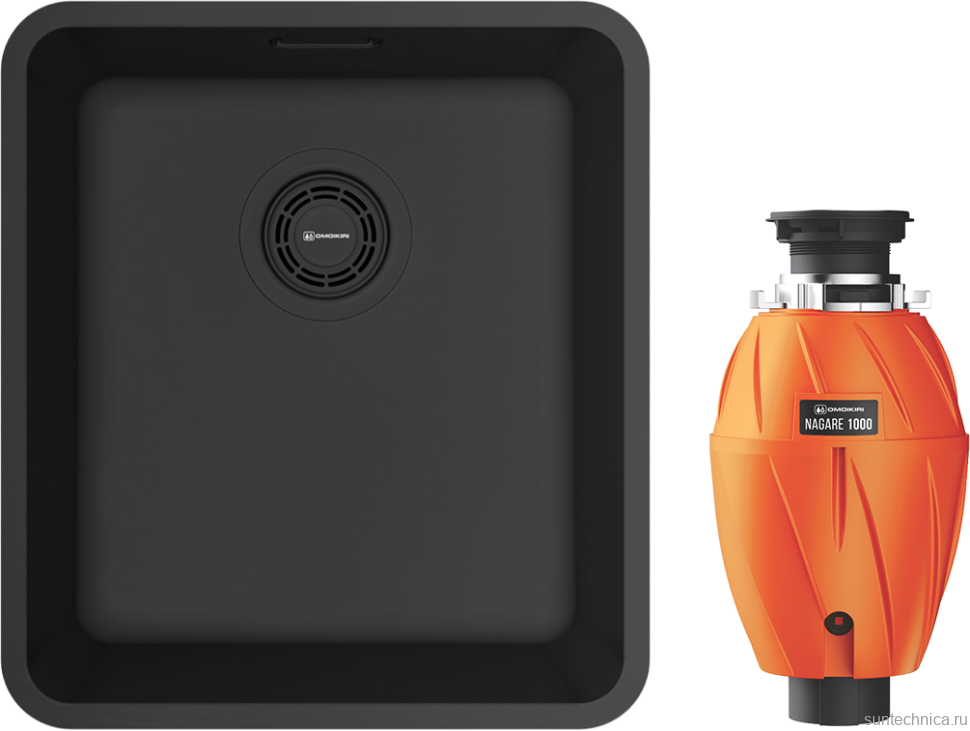 Комплект Мойка Omoikiri Omi 37-U/I Ultra-GB графит + Измельчитель Nagare 1000