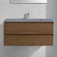 Тумба с раковиной Vincea Luka 100, 2 ящика, дуб табак, с серой раковиной