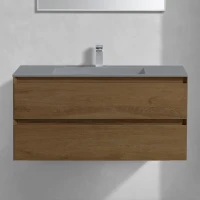 Тумба с раковиной Vincea Luka 100, 2 ящика, дуб табак, с серой раковиной