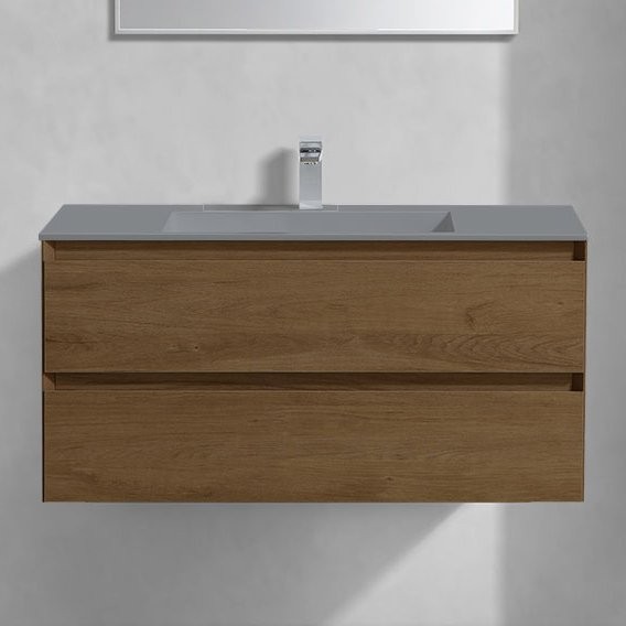 Тумба с раковиной Vincea Luka 100, 2 ящика, дуб табак, с серой раковиной