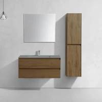 Тумба с раковиной Vincea Luka 100, 2 ящика, дуб табак, с серой раковиной
