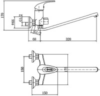 Смеситель с длинным изливом для ванны Fashun A2203 хром