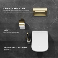 Комплект Унитаз подвесной DIWO Сочи 7508N003-0079 безободковый + Крышка Yakut 0344 быстросъемное, с микролифтом + Инсталляция + Кнопка 7325 золотая