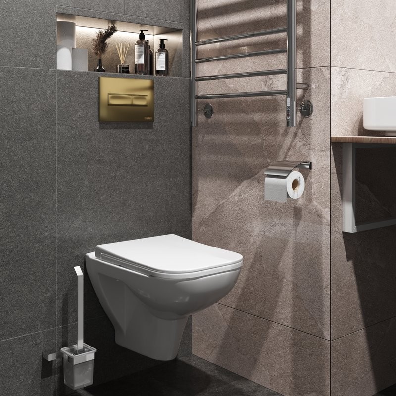 Комплект Унитаз подвесной DIWO Сочи 7508N003-0079 безободковый + Крышка Yakut 0344 быстросъемное, с микролифтом + Инсталляция + Кнопка 7325 золотая