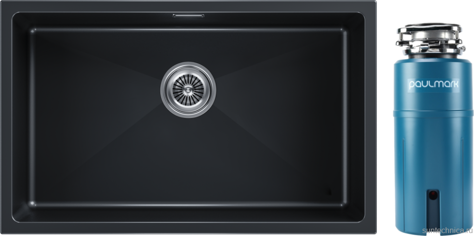 Комплект Мойка Paulmark Lumi LU74-BLM черный металлик + Измельчитель Intenso