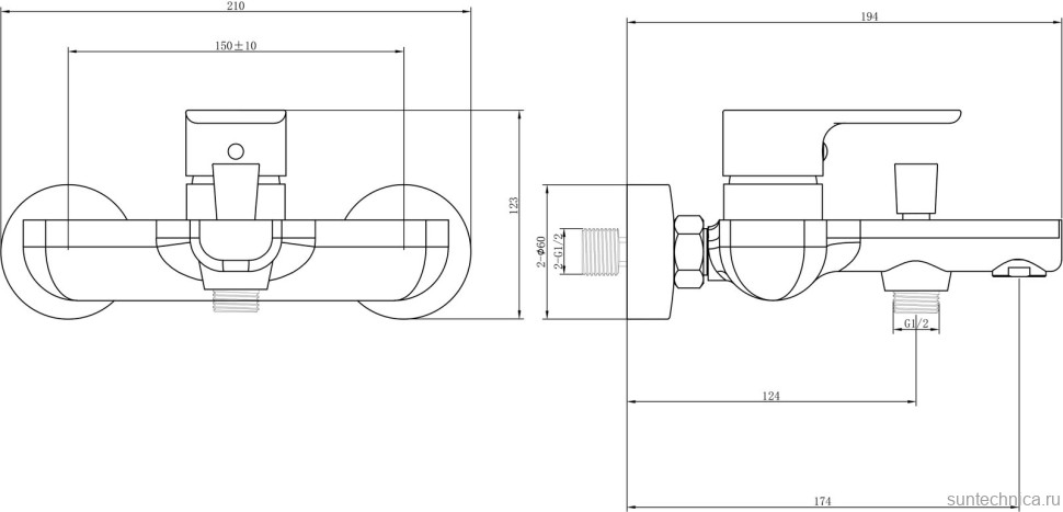 Смеситель для ванны с душем beWash Tiere BVMM1BT357 черный