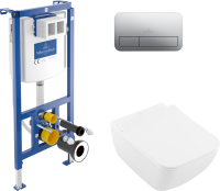 Комплект Унитаз подвесной Villeroy & Boch Venticello 4611RL01 безободковый, альпийский белый + Инсталляция + Кнопка Viconnect 9224 9069 матовый хром