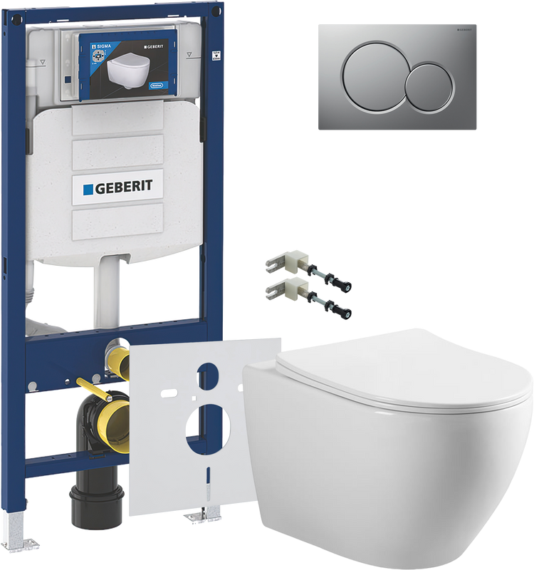 Комплект Унитаз подвесной Vincea Esse + Крепления Geberit Duofix 111.815.00.1 к стене + Инсталляция UP 320 111.300.00.5 + Кнопка Sigma 01 115.770.JQ.5 лакированная, матовый хром + Звукоизоляция