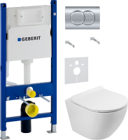 Комплект Унитаз подвесной BelBagno Sfera-r BB046CH-TOR безободковый + Крышка Piano BB2111SC с микролифтом + Звукоизоляция Geberit + Инсталляция Duofix Delta 458.149.21.1 с кнопкой смыва, хром