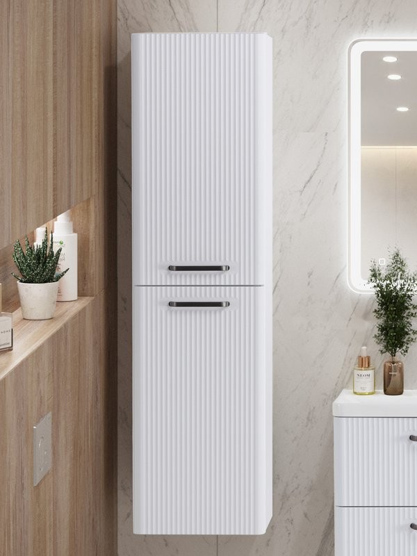 Шкаф-пенал для ванной BelBagno Due 40 подвесной, ручки матовый темный никель, белый металлик