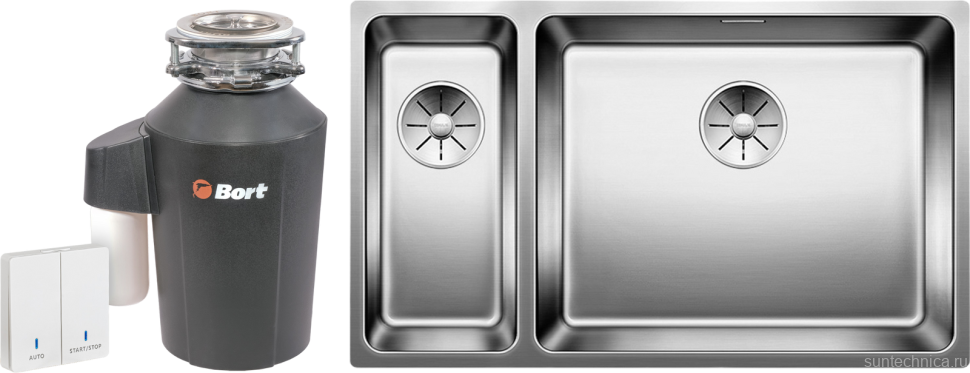 Комплект Мойка Blanco Andano 500/180-U R + Измельчитель Bort Alligator Green
