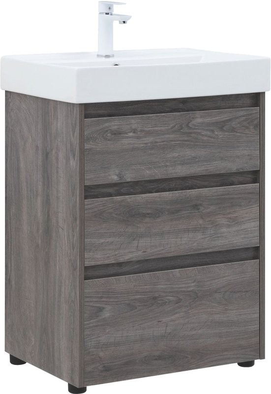 Тумба с раковиной Aquanet Nova Lite 60 напольная, дуб рошелье, 3 ящика