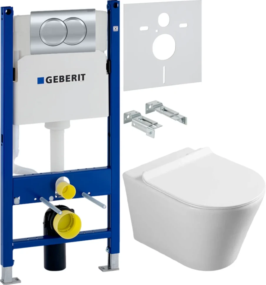 Комплект Унитаз подвесной Vincea Vito + Инсталляция Geberit Duofix Delta 458.149.21.1 с кнопкой смыва, хром + Звукоизоляция
