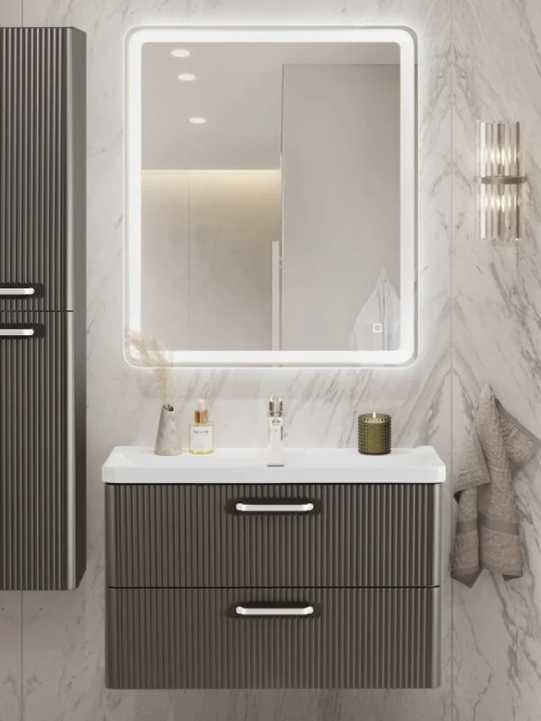 Мебель для ванной комнаты BelBagno Due 80 ручки белые, оружейная сталь