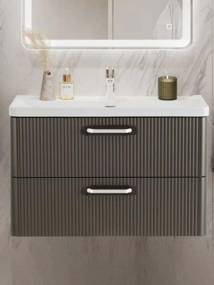Мебель для ванной комнаты BelBagno Due 80 ручки белые, оружейная сталь