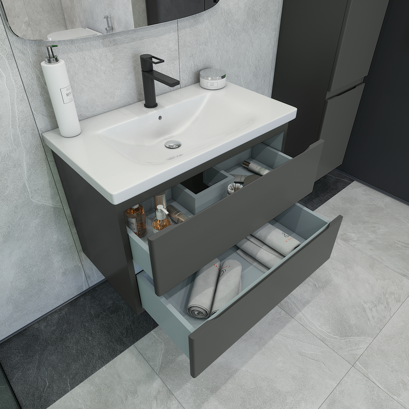 Тумба под раковину без столешницы Caprigo Forte 80 подвесная, графит