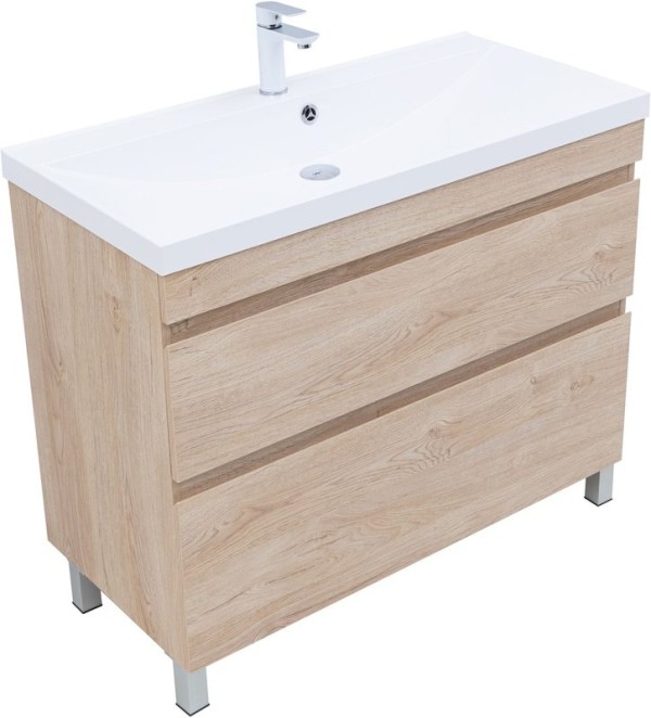 Тумба под раковину без столешницы Aquanet Нота New 100 напольная, 2 ящика, дуб светлый