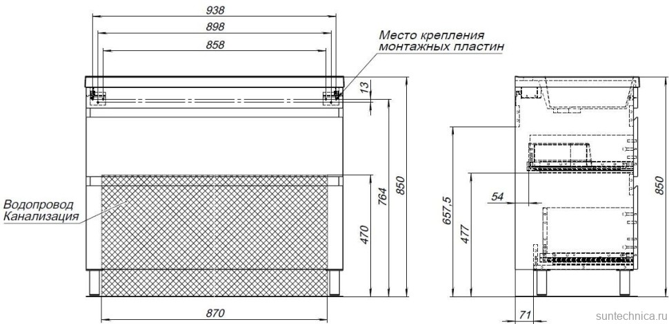 Тумба под раковину без столешницы Aquanet Нота New 100 напольная, 2 ящика, дуб светлый