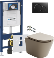 Комплект Унитаз подвесной Ceramicanova Balearica Rimless CN6000MC капучино матовый + Крепления Geberit Duofix 111.815.00.1 к стене + Звукоизоляция + Инсталляция UP 320 111.300.00.5 + Кнопка Sigma 01 115.770.DW.5 черная