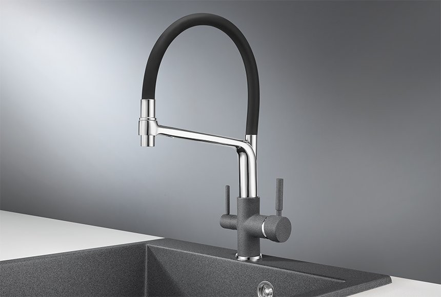 Смеситель для кухни Granula 0083, графит с гибким изливом