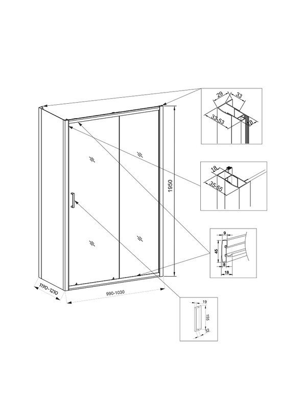 Душевой уголок Veconi Rovigo RV-046 100x120x195, профиль матовый хром, стекло прозрачное