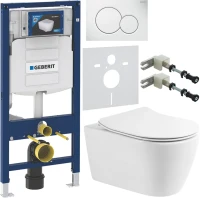 Комплект Унитаз подвесной BelBagno Marino BB105CHR безободковый + Крышка BB2034SC с микролифтом + Инсталляция Geberit Duofix UP 320 111.300.00.5 + Кнопка Sigma 01 115.770.11.5 белая + Крепления 111.815.00.1 к стене + Звукоизоляция