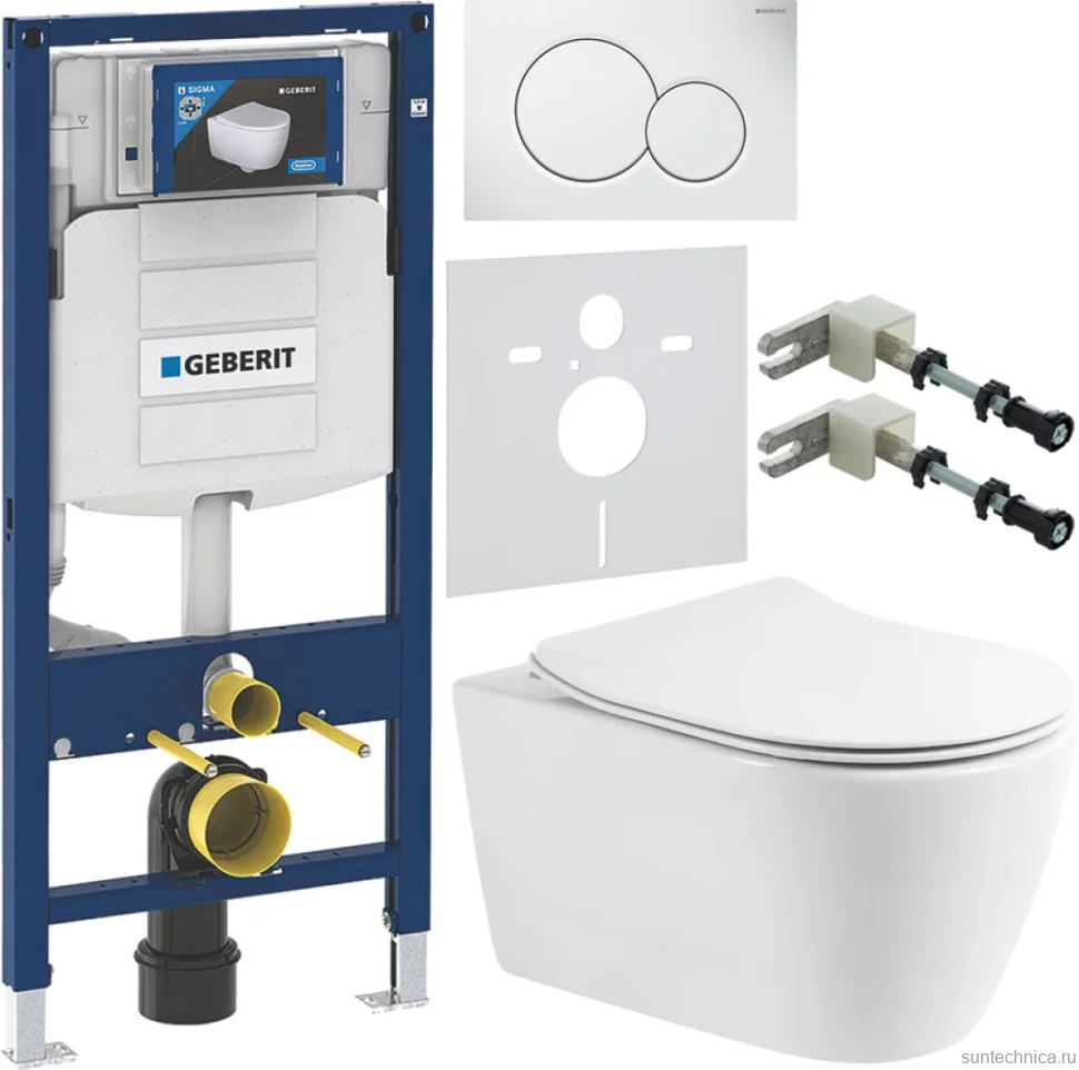 Комплект Унитаз подвесной BelBagno Marino BB105CHR безободковый + Крышка BB2034SC с микролифтом + Инсталляция Geberit Duofix UP 320 111.300.00.5 + Кнопка Sigma 01 115.770.11.5 белая + Крепления 111.815.00.1 к стене + Звукоизоляция